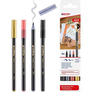 Edding Brush-Pen 1340, 4er-Set, farbig sortiert, Pinselspitze flexibel, 4 Stück