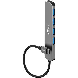 Goobay USB-Hub Slim 4-Port 79157, grau, mit Metallgehäuse, 4 USB 3.0 Ports, Anschluss-Stecker USB-C