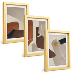 BILDER SET 3er Set - 20x30 cm Goldrahmen - Abstrakte Boho-Malerei