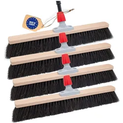 4X Besen Naturhaar 60 cm I mit Stiel I Teleskopstiel I Rosshaar schwarz I Besen für drinnen I Schneebesen Allzweckbesen Hausbesen Innenbereich