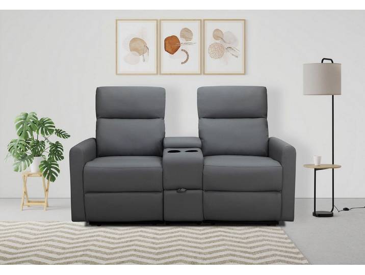 loft24 Relaxsessel Klaus - 2-Sitzer Sofa, Kinsofa, Fernsehsessel, Couch, Sessel, mit Relaxfunktion, Getränkefach, Stauraum, Stoffbezug, modern