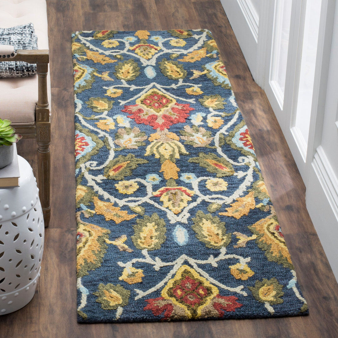Blue Elephant Tansy Hand Tufted Wool Rug Blue/Brown Runner 69 x 183 cm