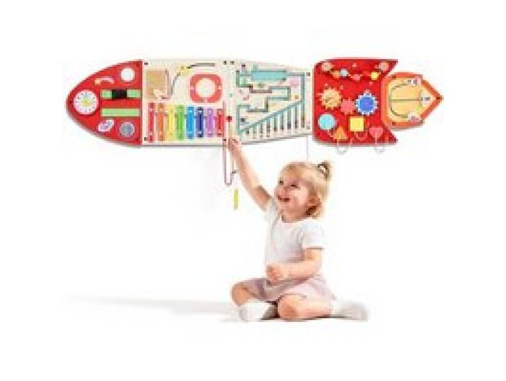VEVOR Montessori Busy Board 13-in-1 Sensorisches Wandmotorikbrett Rakete, Motorikspielzeug zur Bildung & Frühe Entwicklung für Kita Heim, aus MDF-Platten, mit Xylophon Uhr Zahnrädern & Lernelementen