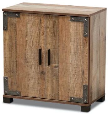 Cyrille Farmhouse Rustic Wood 2-Door Shoe Cabinet Furniture by Baxton Studio in Brown