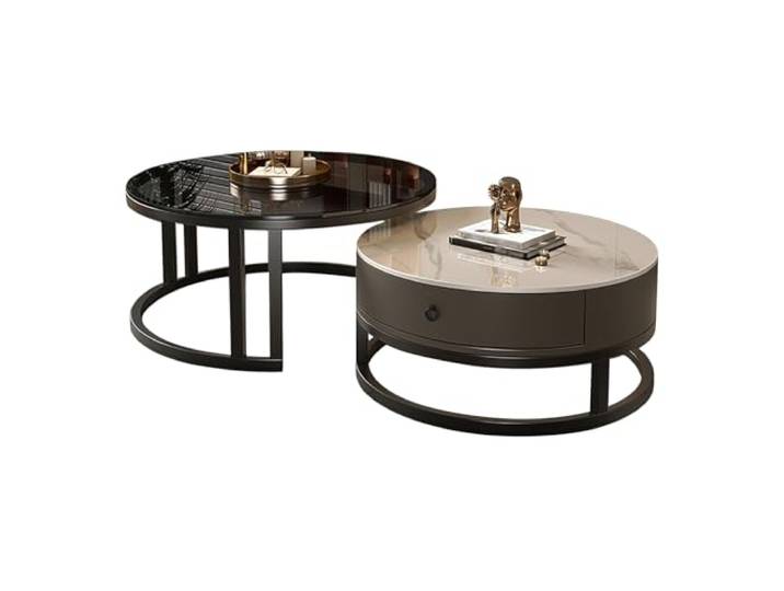 VOXMDY Couchtisch Rund, Coffee Table, Wohnzimmertisch, Stapelbarer Beistelltisch, Stabil und Einfach Aufzubauen, mit Lederschrank und Massivholzschublade(Clear,70 * 50cm)