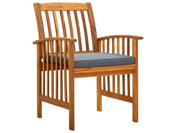 MNCVXAXG Esszimmerstühle für den Garten, 3 Stück, mit Kissen aus massivem Massives Akazienholz, Öl-Finish, dunkelgraue Kissen, Stoff 100% Polyester, Lattenrost-Design