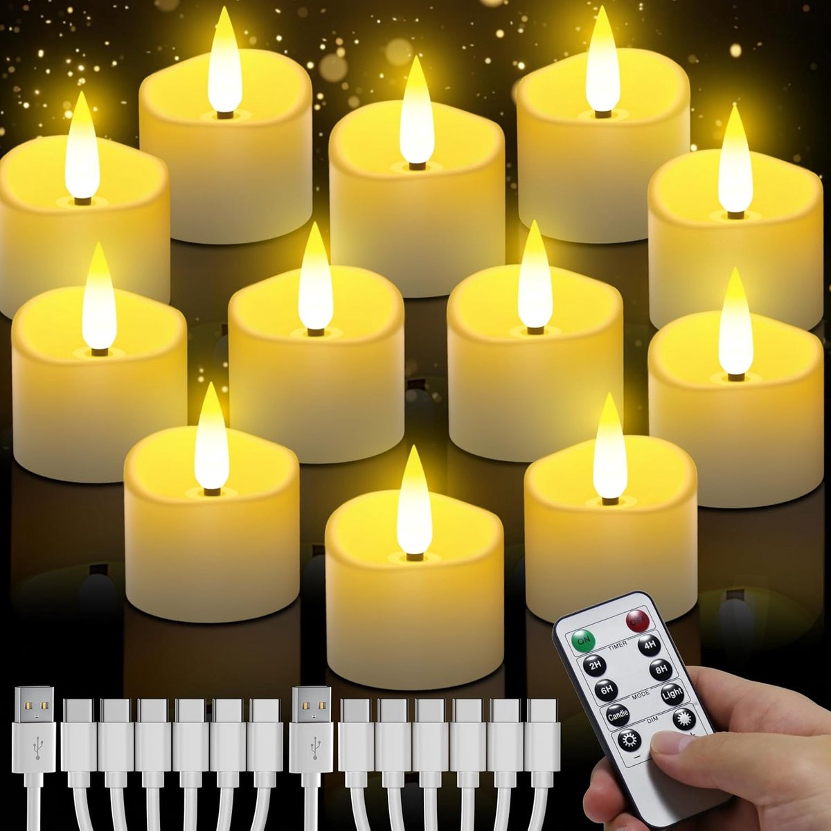 SnelShoppen Set van 12 Oplaadbare LED-theelichtjes met Afstandsbediening en Auto-Timer voor Bruiloften, Feesten en Halloween