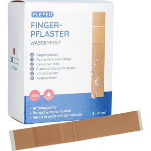 Flexeo Pflaster Fingerpflaster, 50 Strips, wasserfest, elastisch, atmungsaktiv, 12 x 2cm