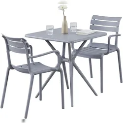 DELUKE Gartenmöbel-Set NORA mit 2 Stühlen 186x72x82cm, Kunststoff, Grau Balkonset Gartenset Tisch mit Stühlen Bistroset Outdoor