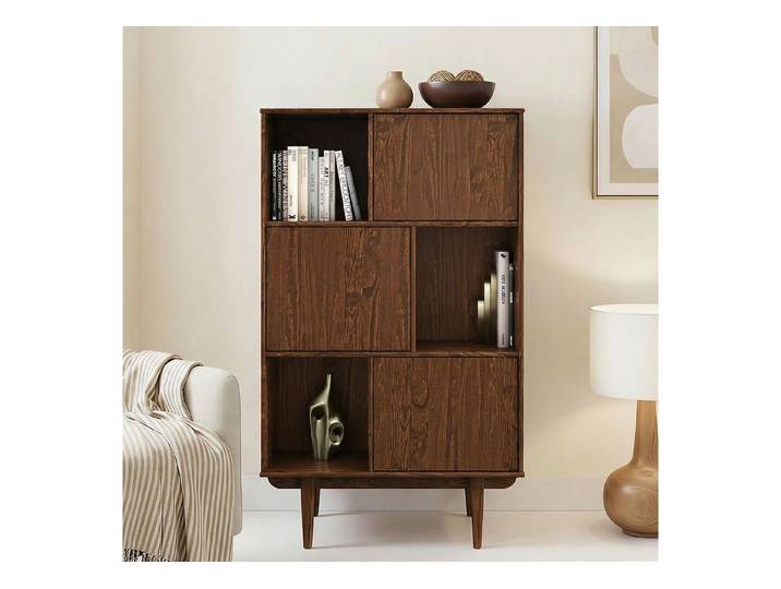 IDIMEX Highboard SIMONA, Wohnzimmerschrank offene Fächer & 3 Türen Massivholz kastanien farben