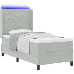 vidaXL, Boxspringbett, Boxspringbett Mit Matratze & Led Samt Hellgrau (90 x 200 cm)