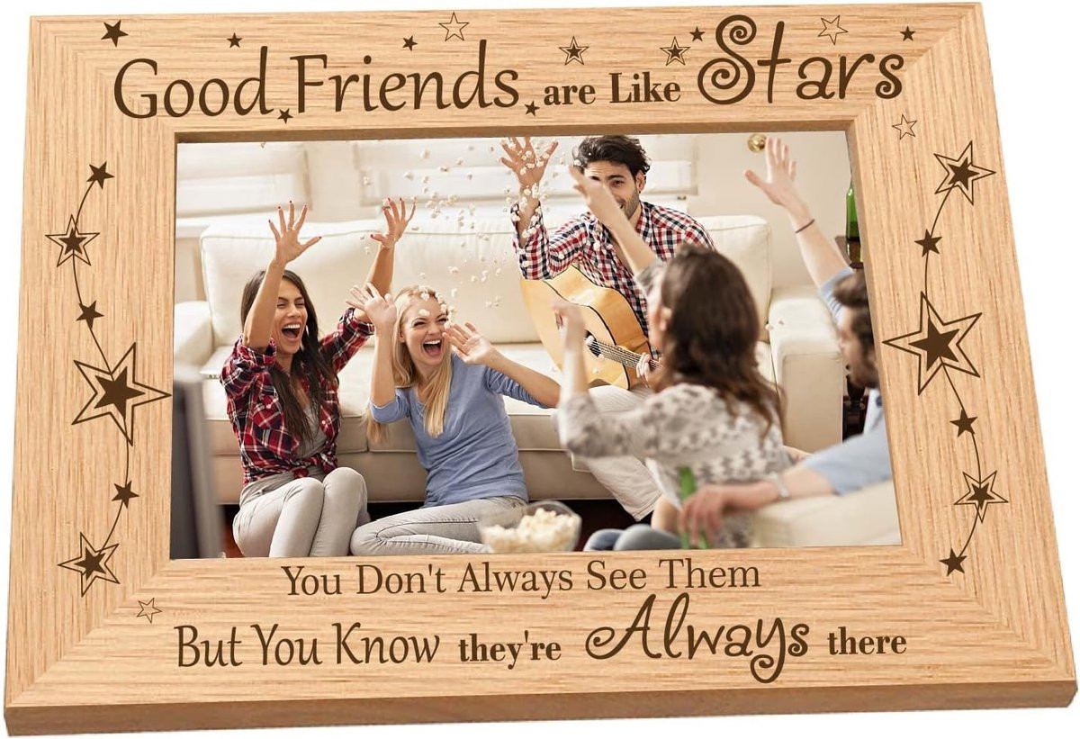 Houten fotolijst met gegraveerde tekst Les bons amis sont comme des étoiles, 4 x 6 inch, voor verjaardag, afstuderen en huisdecoratie