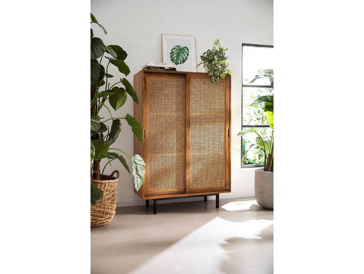 Buffet haut en bois massif 100 x 150 x 43cm Marron/Beige