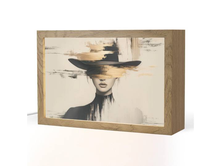 OnlyWow Tischleuchte - Frau - Hut - Farbe - 30x20 cm, Braun, Holzwerkstoff, Rechteckig, LED integriert, 30x20x8 cm, Lampen & Leuchten, Innenbeleuchtung, Tischlampen