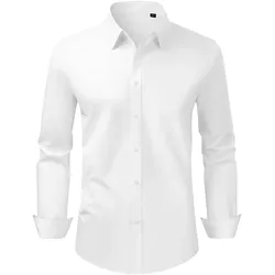 VEVOR Herrenhemd XL, Langarmhemd, knitterfrei, Freizeithemden, Bügelfrei, Businesshemden, weicher Stretch-Stoff für Business, Freizeit oder formelle Anlässe, Arbeit, Hochzeit, Abendessen, Weiß