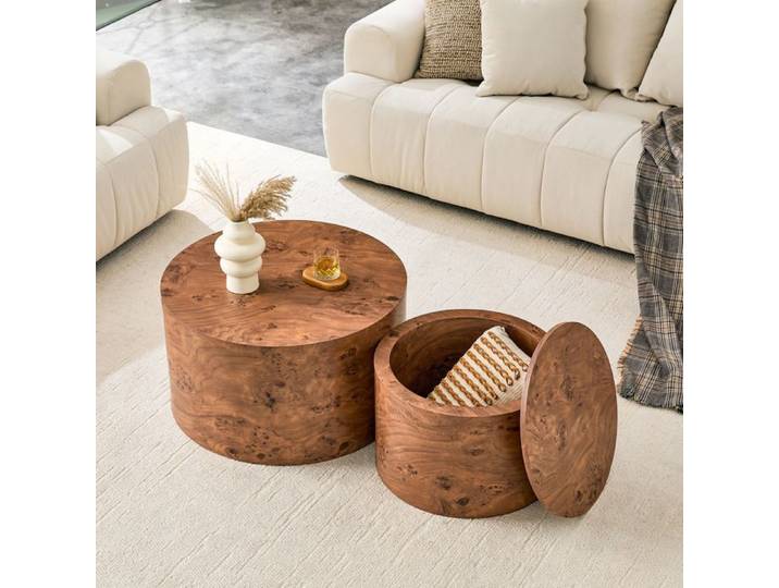 Table basse ronde de 2 set avec espace de rangement Table en bois Nesting table MDF Diamètre d'environ 62 Marron