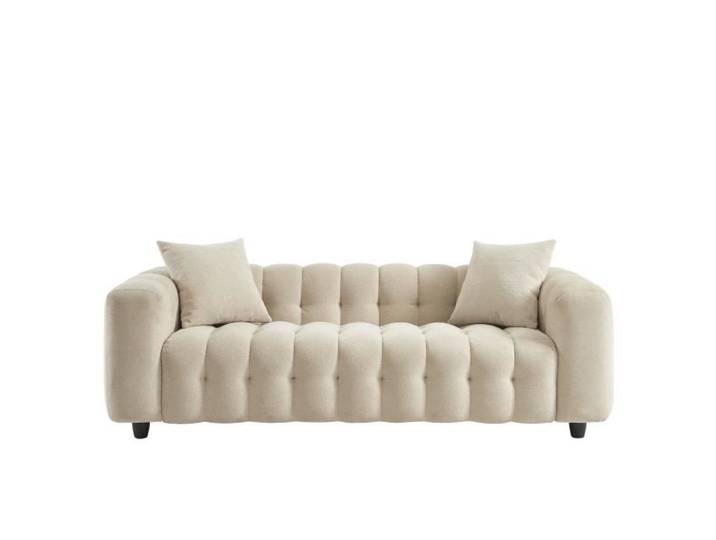 Canapé droit TOBI en tissu beige fixe 3 places