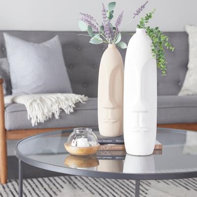 ARCILLA ELEMENTAL Beige Ceramic Easter Island Head Vase (Set of 2)