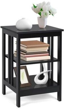 Costway 3-Tier Nightstand Sofa Side Table with Baffles and Round Corners-Black