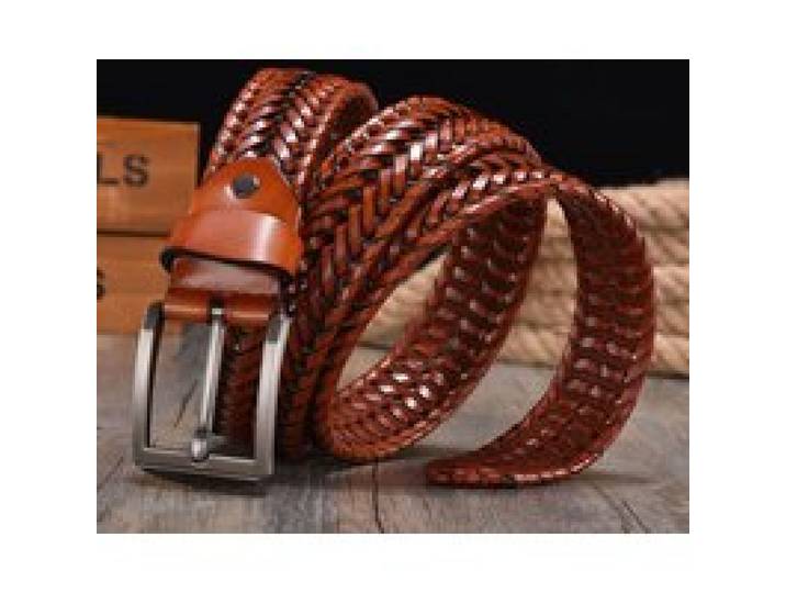 2022 Nieuwe Ontwerp Hand Geweven Riem Mannen Retro Zuivere Leer 4Cm Breed Casual Naald Gesp Kleding Mode Bruin Accessoires denim