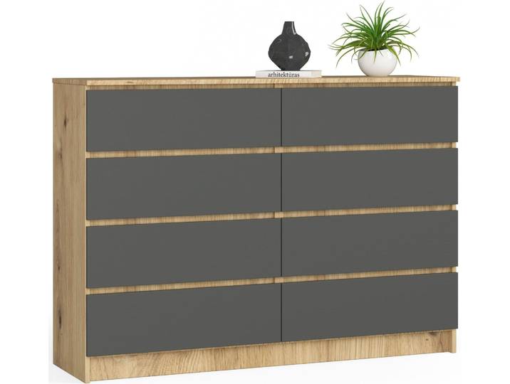 Akord Dressoir 8 Tiroirs Chêne Artisan/Gris Graphite 138X40X99