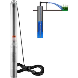 VEVOR Tiefbrunnen-Tauchpumpe, 1100 W, 230 V, 50 Hz, 7,1 m3/h max. Durchfluss, 105 m max. Förderhöhe mit 19,4 m Stromkabel, Edelstahl-Wasserpumpen für industrielle Bewässerung und den Heimgebrauch, IP68-Wasserschutzklasse