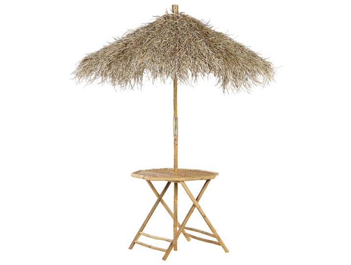 GARTEN BEISTELLTISCH mit Sonnenschirm Bambusholz Seegras Molise