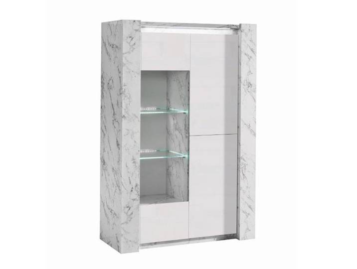 Vitrine 3 portes Clotilda marbré blanc/laqué blanc Marbré Blanc/blanc Brillant - Basika
