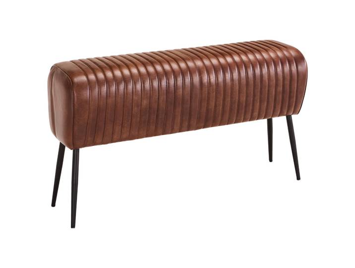 Landscape Sitzbank, Braun, Schwarz, Metall, Echtleder, Vintage-Leder, 1-Sitzer, 107x54x32 cm, Esszimmer, Bänke, Sitzbänke