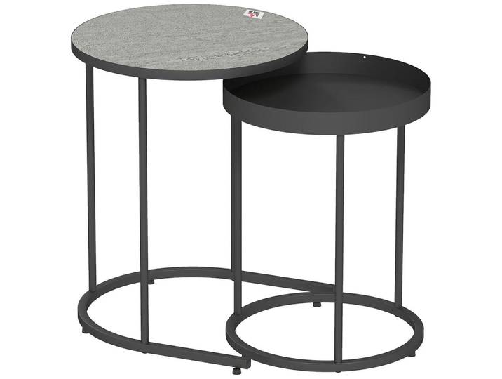 Homcom Beistelltisch 2Er-Set Metall MDF Grau, Rund, rund, 42x54x42 cm, Büromöbel, Schreibtische, Bürotische