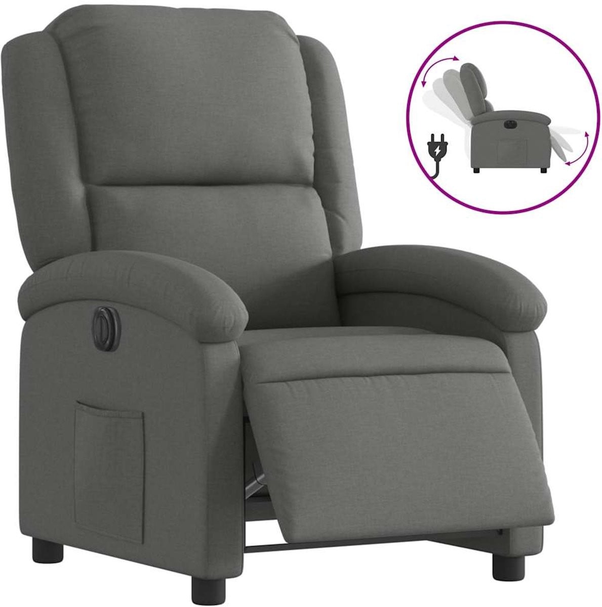 vidaXL Elektrische Relaxfauteuil - Verstelbaar - Donkergrijs - Stof