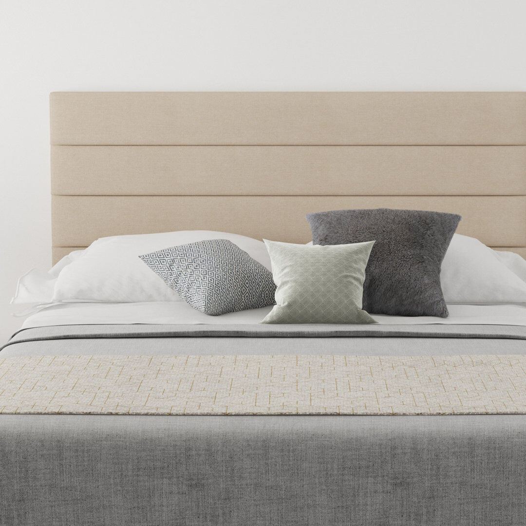 Latitude Run Platt Upholstered Twill Panel Headboard Linen Beige Double (4'6)
