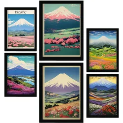 POSTER Set Mit 6 Massiver Berg In Vielseitiger Stil A3 & A4 Schwarzer Rahmen
