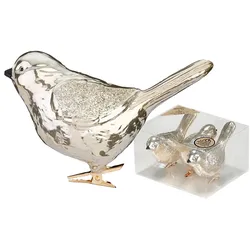 3 Christbaumschmuck Vögel auf Clip 9cm Kunststoff Christbaumkugeln Große Weihnachtskugeln Weihnachtsbaum Deko Weihnachtsbaumschmuck Uni Champagner