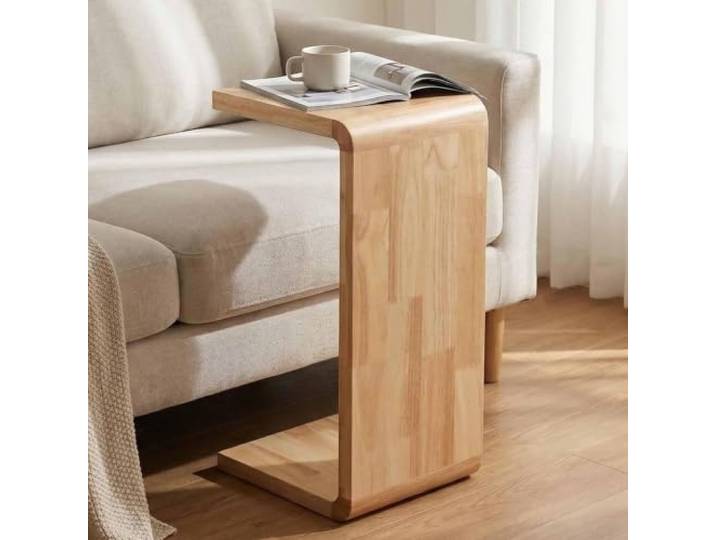 Beistelltisch aus Massivholz in C-Form für Sofa und Bett, Kleine Räume C-förmiger Rahmen aus Massivholz passt neben Sofa und Bett, ideal für Wohnzimmer, Schlafzimmer, Wohnungen und kleine Räume