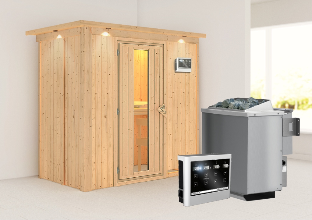 KARIBUHOLZT Sauna Variado( Front),9kW Bio.Strg m.Isoliertür u.Dachkr 09238921