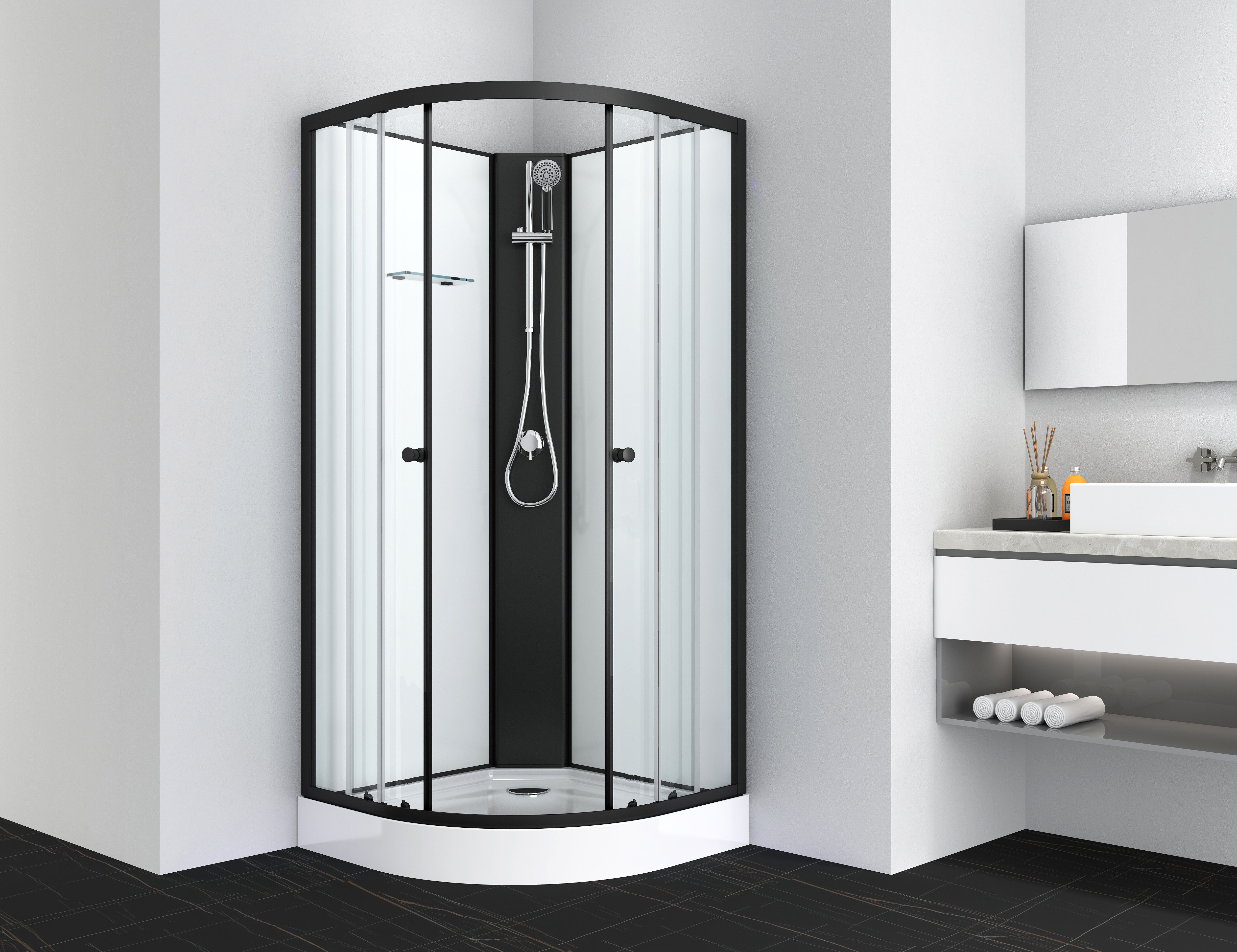 Komplettdusche SANOTECHNIK "Komplettduschkabine BALATON", weiß (schwarz matt), B:90cm H:203cm T:90cm, Duschkabinen, Komplettdusche, Maße: 90x90x203cm