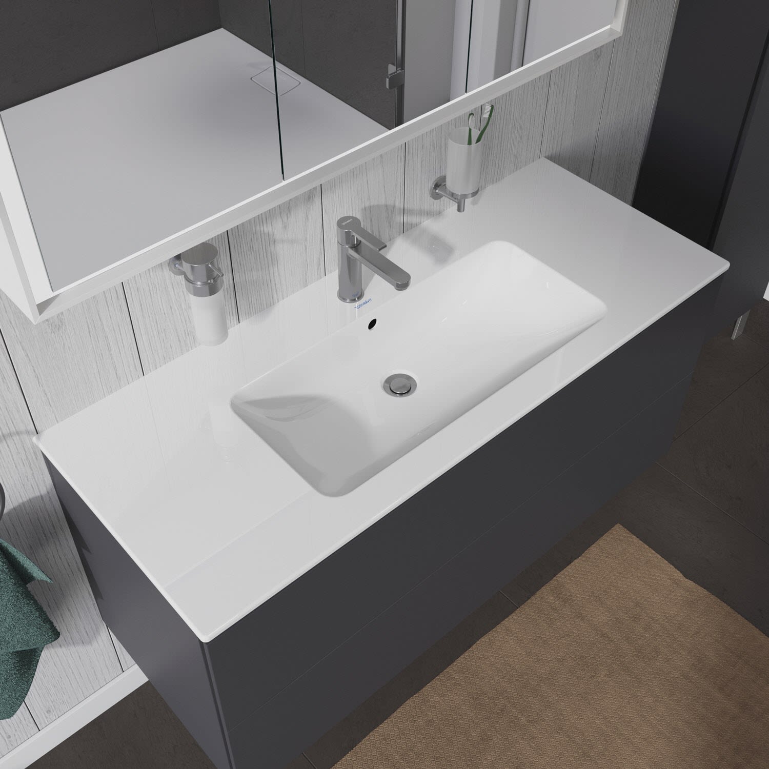 Duravit ME by Starck Waschtisch 123 x 49 cm, mit Überlauf, mit 1 Hahnloch, mit Ablageflächen