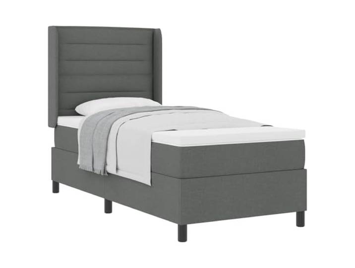 PUGYNBK Boxspringbett, dunkelgrau, 200 x 90 cm, Stoff Verstellbares Kopfteil, mittlere Festigkeit, fester Lattenrost, Holz und Kiefer massiv