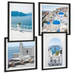 BILDER SET 4er Set - 50x50 cm & 40x60 cm Schwarzer Rahmen - Gebäude am Weißen Meer, Griechenland