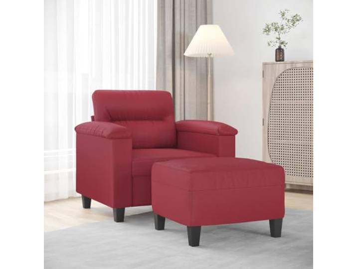 HEFZGDB Weinroter Sessel mit Hocker 60 cm Kunstleder Modernes Design Langlebiges Material Robustes Gestell Bequeme Sitzfläche Vielseitiger Fußhocker Schmutzabweisende Oberfläche