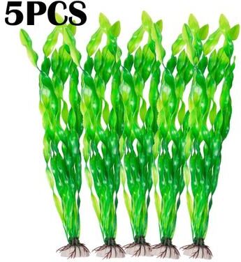 Uplift Essentials Artificial Aquarium Plants With Ceramic Base 5pcs Green 8.3 In