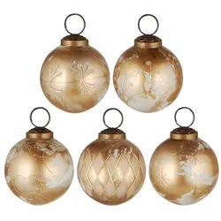 IB Laursen Große Weihnachtskugeln 5er-Set mit goldfarbener Eingravierung, Höhe 7, Ø 6.3 cm, Messing