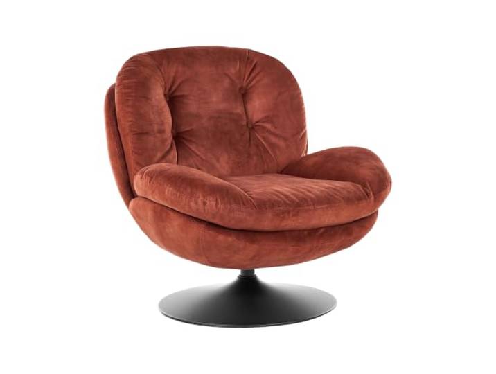 Beliani Sessel Samt Goldbraun gesteppt mit Drehfunktion Metallgestell schwarz Retro Nolvik