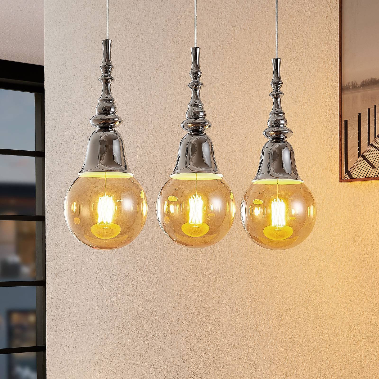 Lucande Hanglamp Gesja Modern Chroom/Zilver Dimbaar met Transparante Glazen Bol