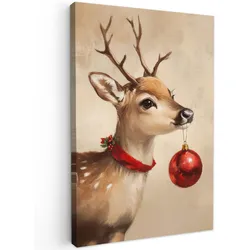 LEINWANDBILD Weihnachten - Hirsch - Geweih - Weihnachtskugel - Rentier Deko Wohnzimmer 20x30 cm