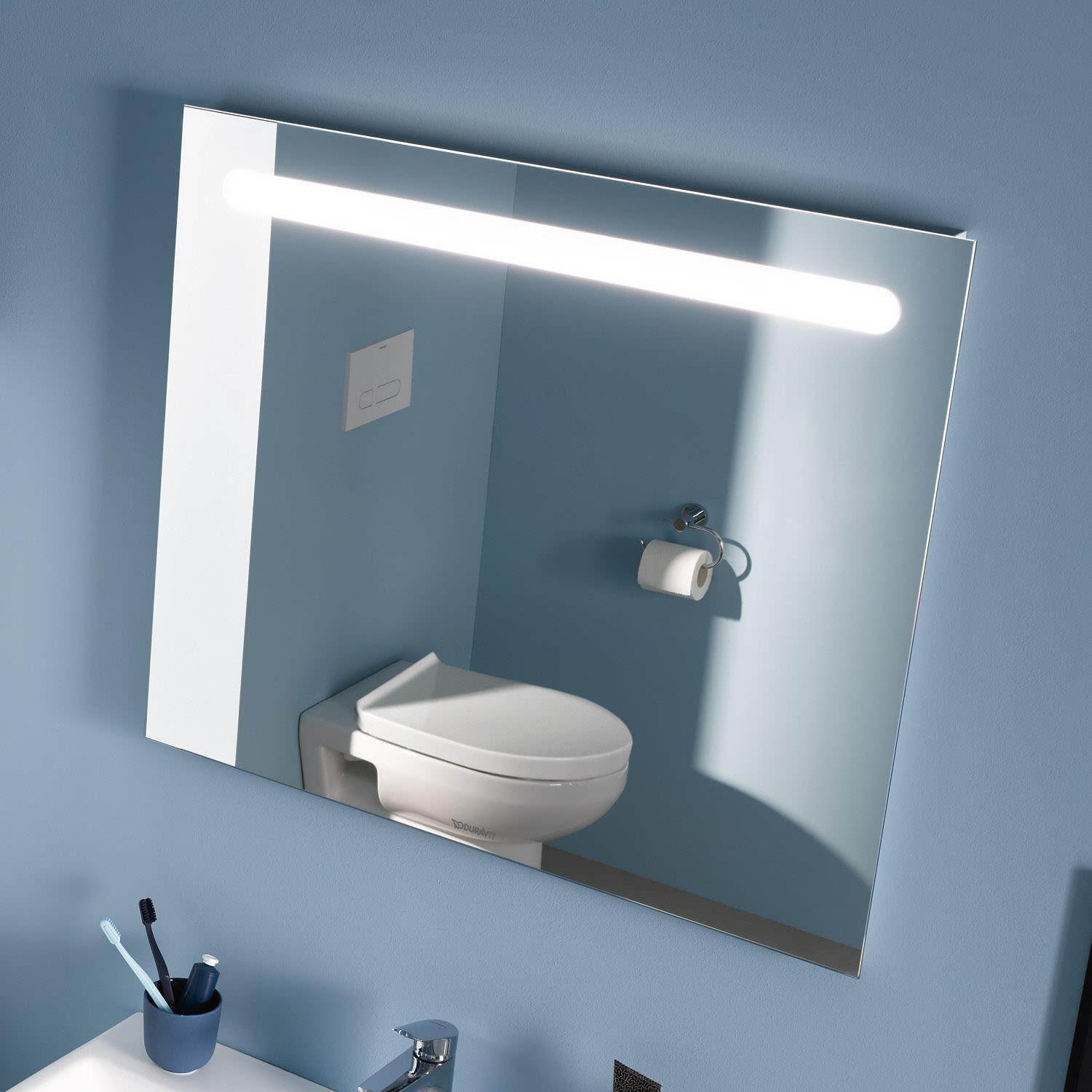 Duravit No. 1 Badezimmerspiegel mit LED Lichtfeld in 80 x 70 cm in Weiß Matt