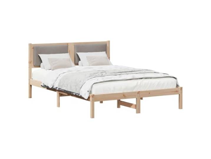 SDWEHBJ Bettgestell 135x190 cm mit Kopfteil aus massivem Kiefernholz in Natur und Taupe, 195,5 x 140,5 x 85,5 cm, mit Lattenrost, für Britisches Doppelbett