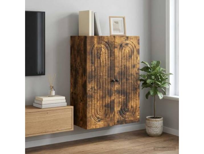 GPWERSDF Wandschrank Gerauecherte Eiche 66 x 34,5 x 90 cm Holzwerkstoff Waendmontiert, Vintage-Stil, Pendeltueren, Stauraum, Wohnzimmer, Holzwerkstoff