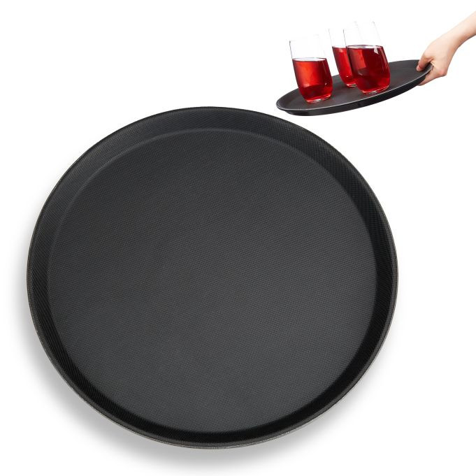 Relaxdays Horeca dienblad rond, zwart, antislip, Ø 35 cm